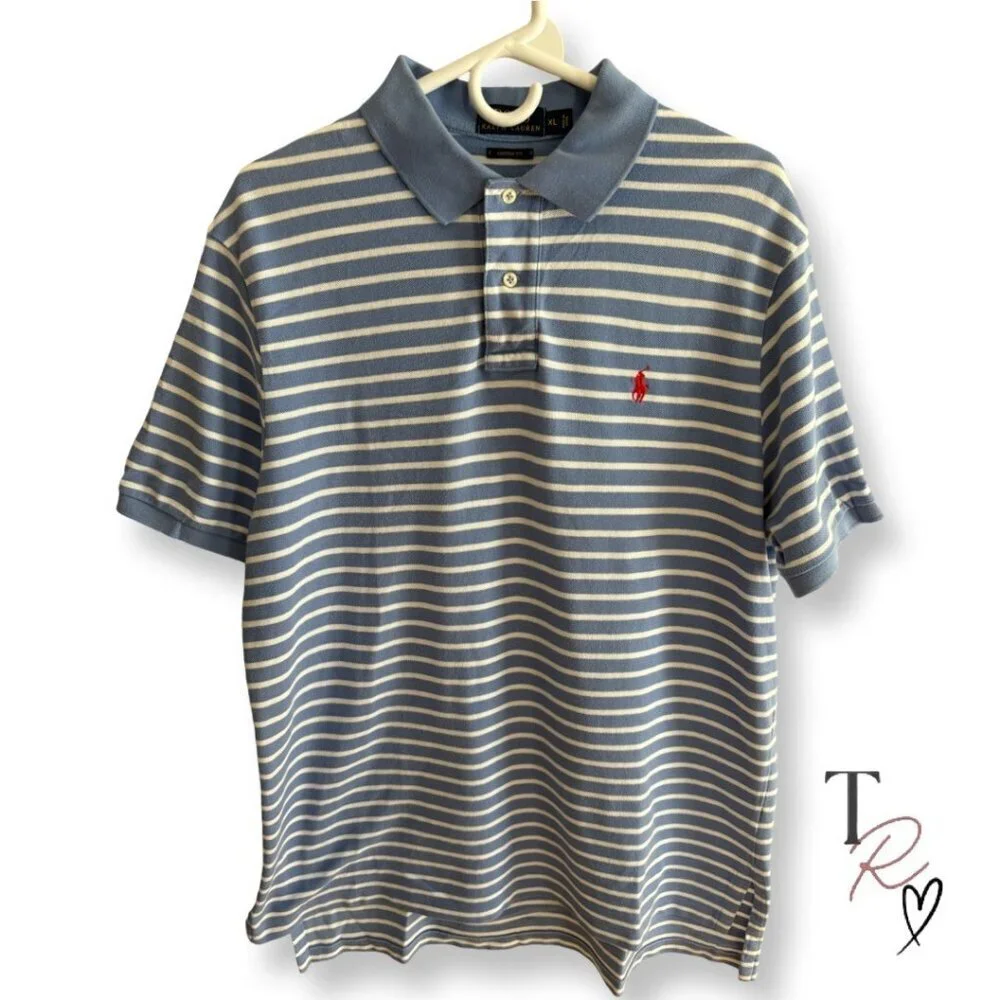 Polo Ralph Lauren Like New Custom Fit Striped Polo Shirt Blue White Size XL